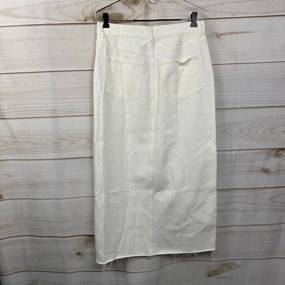 Madewell Tile White The Rilee Denim Front Slit Midi Skirt Size 27 - Picture 7 of 13